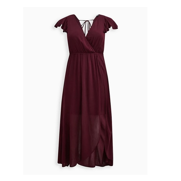 TORRID NWT WALK THROUGH MAXI DRESS - CRINKLE GAUZE WINE - Picture 2 of 5